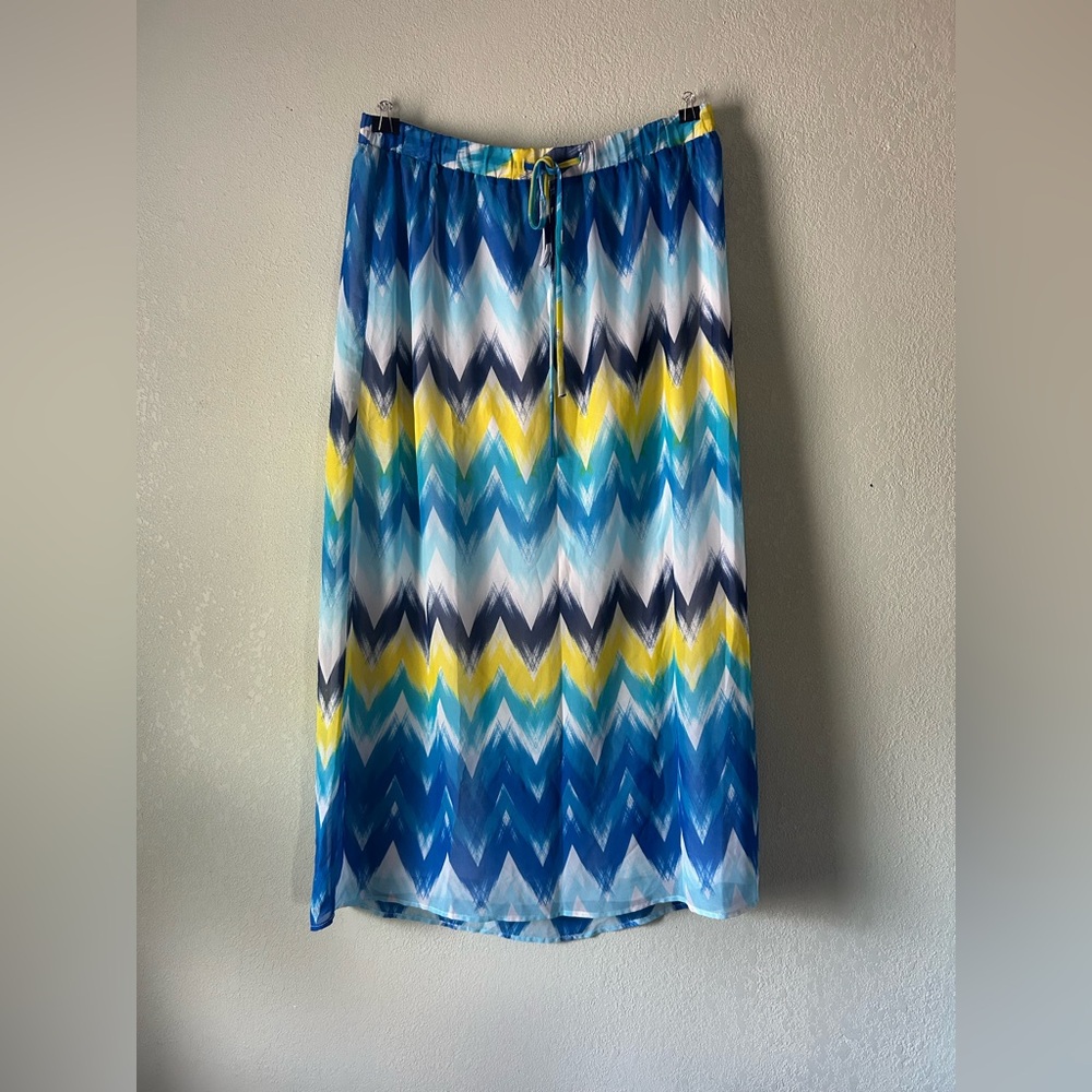 I.N. Studio Blue and Yellow Chevron A-Line Skirt